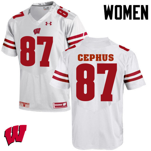 Women Wisconsin Badgers #87 Quintez Cephus College Football Jerseys-White - Click Image to Close